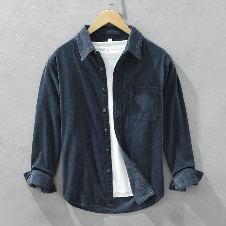 Men's Corduroy Shirt Fleece-Lined Long Sleeve Button Down Overshirt