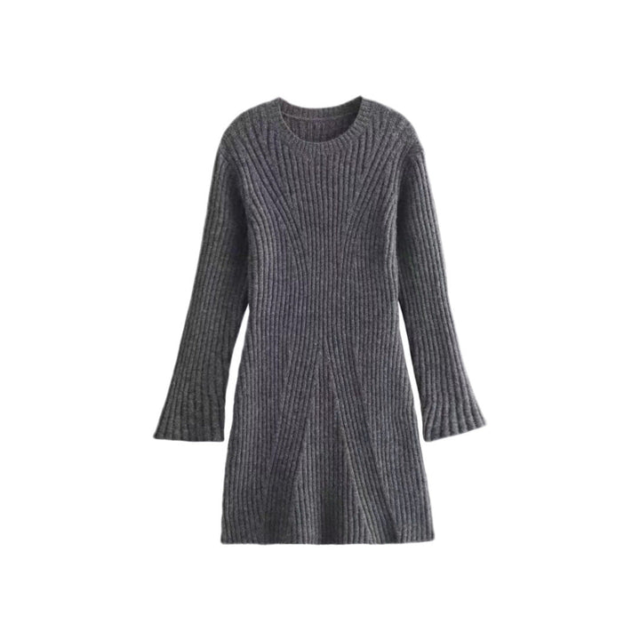 Women Ribbed Long Sleeve Knit Wool A-Line Dress