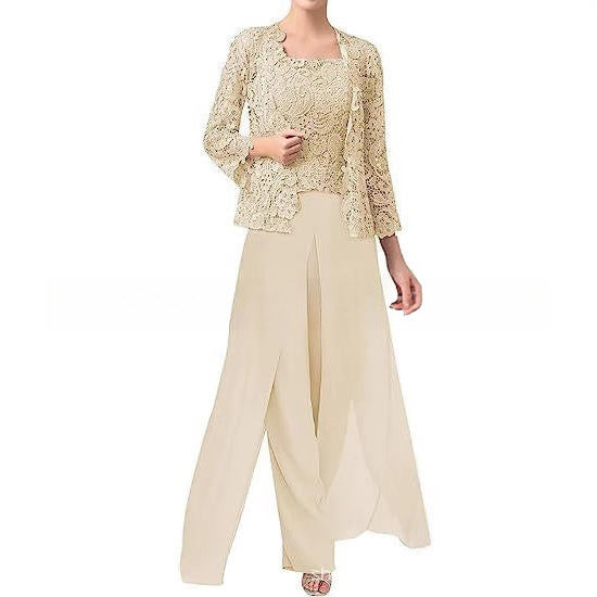 Women's Chiffon Evening Jumpsuit Cardigan Set