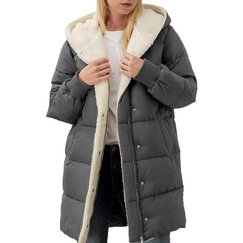 Women's Fleece Lined Puffer Coat Hooded Parka