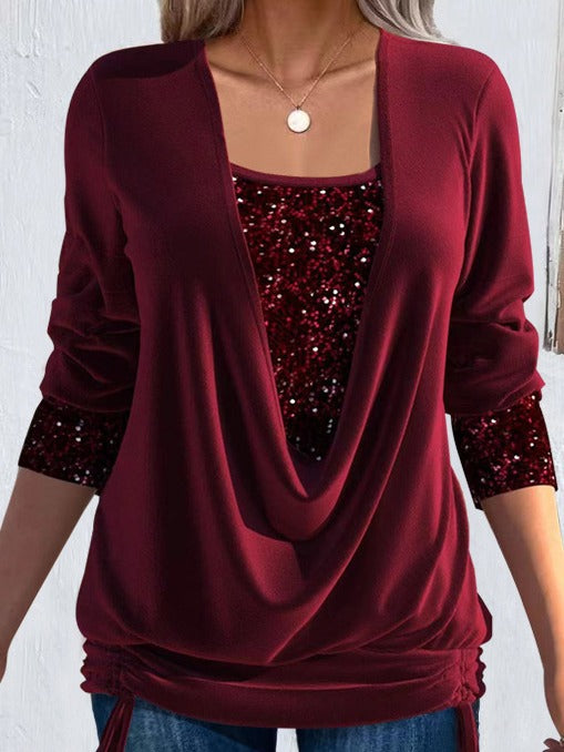 Women's Knit Blouse Long Sleeve Sequin Detail Casual Top