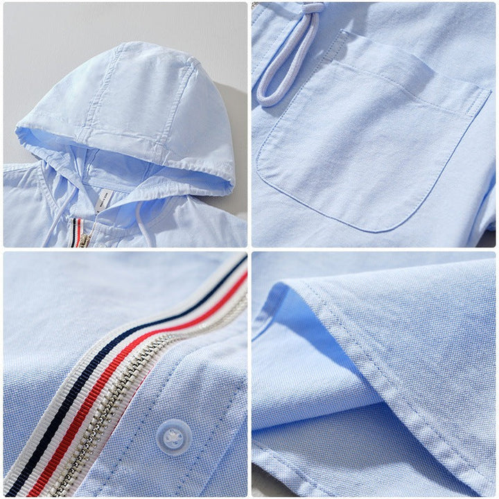 Men's Linen Hooded Shirt Lightweight Zip Up Jacket