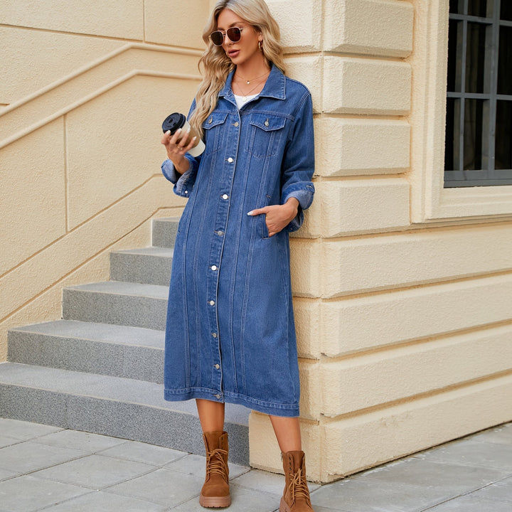 Women's Long Denim Trench Coat Jacket
