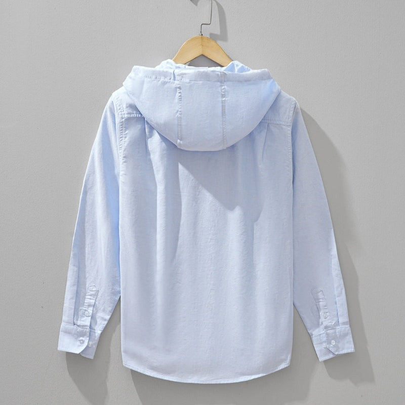 Men's Linen Hooded Shirt Lightweight Zip Up Jacket