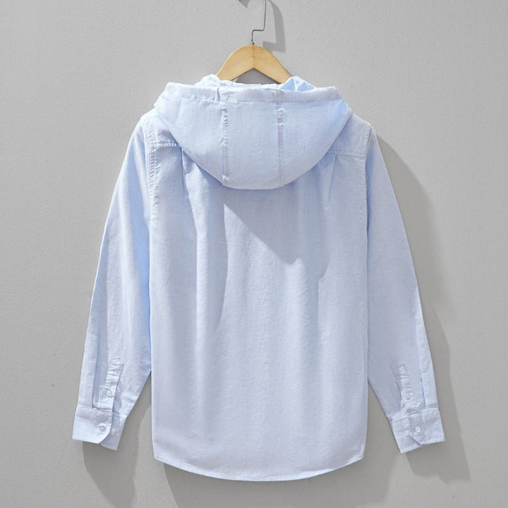 Men's Linen Hooded Shirt Lightweight Zip Up Jacket