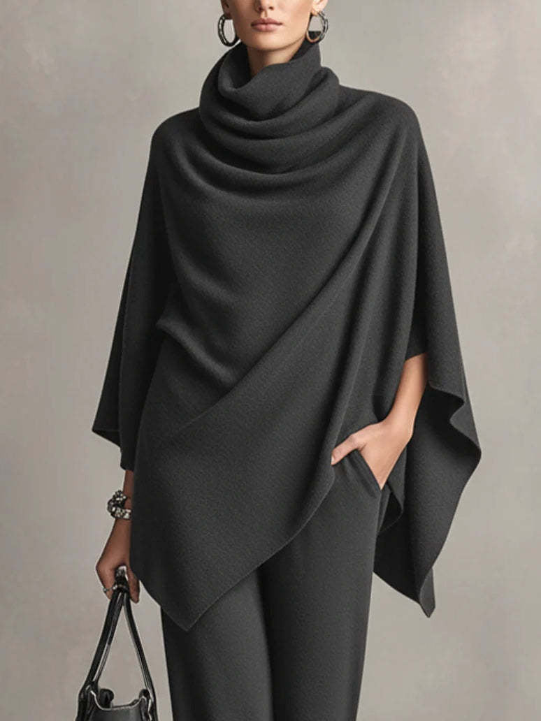 Women's Knit Two Piece Cape Top Wide Leg Pants Co-ord Set