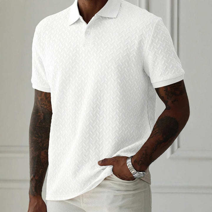 Men's Knit Polo Shirt Short Sleeve Textured Casual Top