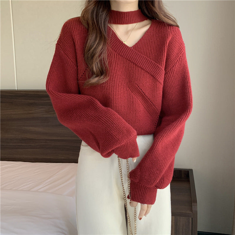 Women's Long Sleeve Merino Wool Knit Sweater V Neck Pullover
