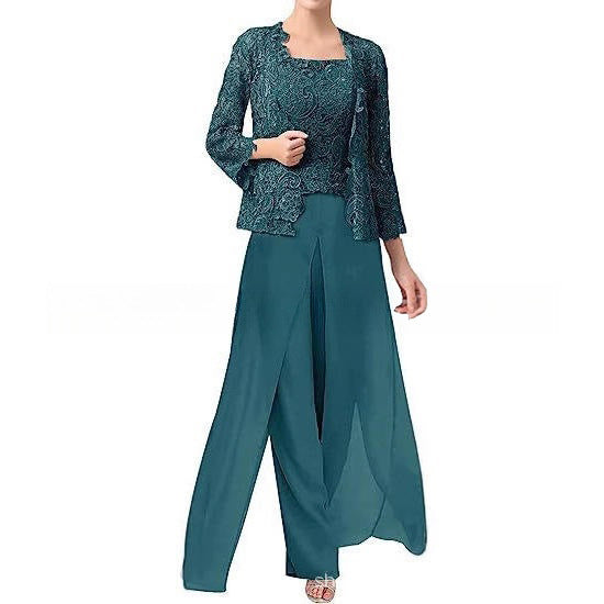 Women's Chiffon Evening Jumpsuit Cardigan Set