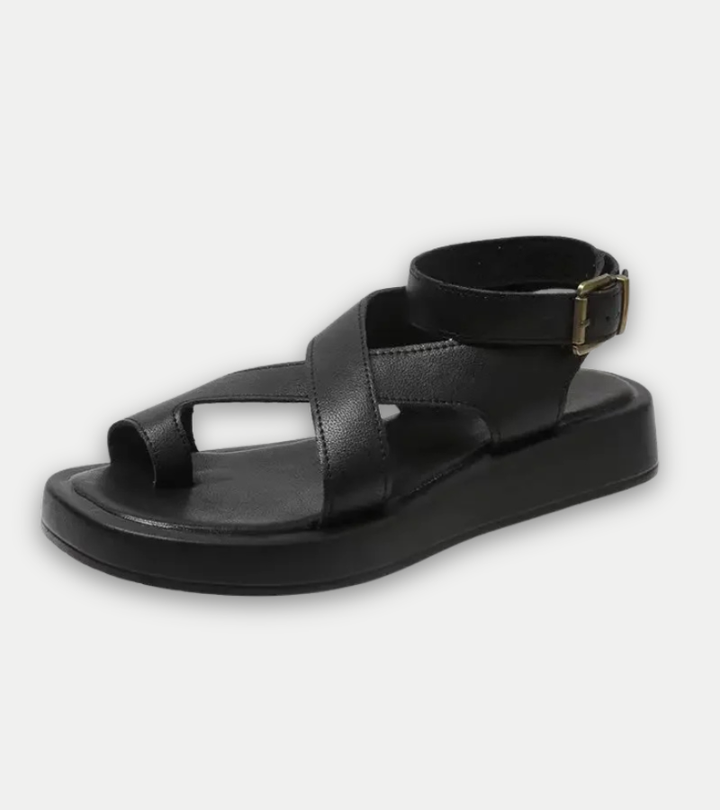 Women's Leather Platform Sandals Ankle Strap Strappy Flats