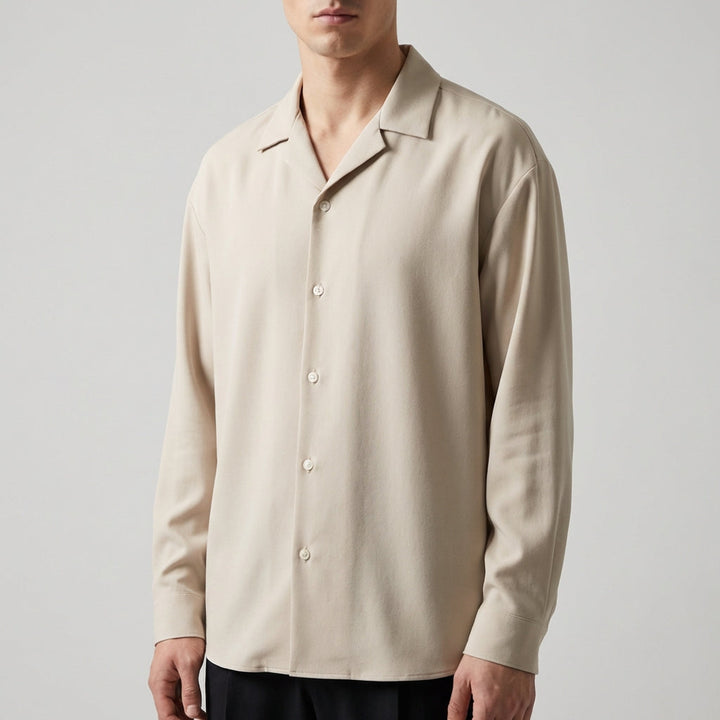 Men's Open Collar Long Sleeve Linen Shirt Relaxed Fit Lightweight