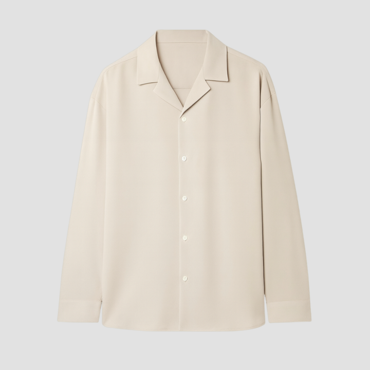 Men's Open Collar Long Sleeve Linen Shirt Relaxed Fit Lightweight