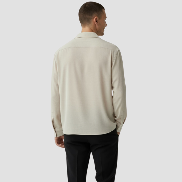 Men's Open Collar Long Sleeve Linen Shirt Relaxed Fit Lightweight