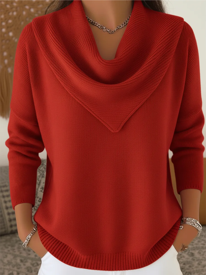 Women's Knit Wool Cowl-Neck Waterfall Sweater