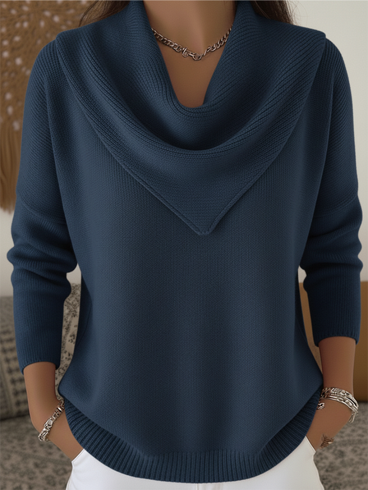Women's Knit Wool Cowl-Neck Waterfall Sweater