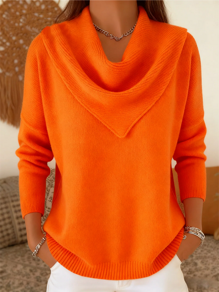 Women's Knit Wool Cowl-Neck Waterfall Sweater