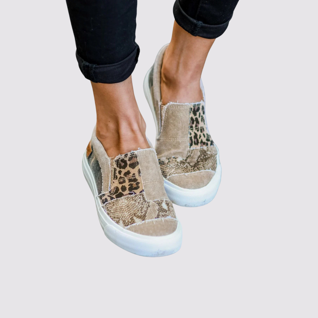 Women’s Canvas Leopard Patchwork Slip-On Sneakers