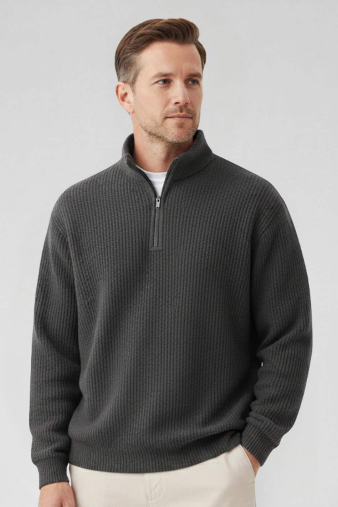Men's Long Sleeve Half-Zip Knit Casual Pullover Sweater