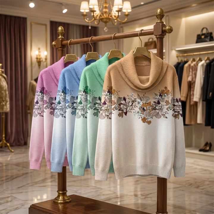 Women's Floral Long-Sleeve Knit Pullover Sweater