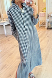 Women's Linen Plaid Maxi Long Sleeve Shirt Dress