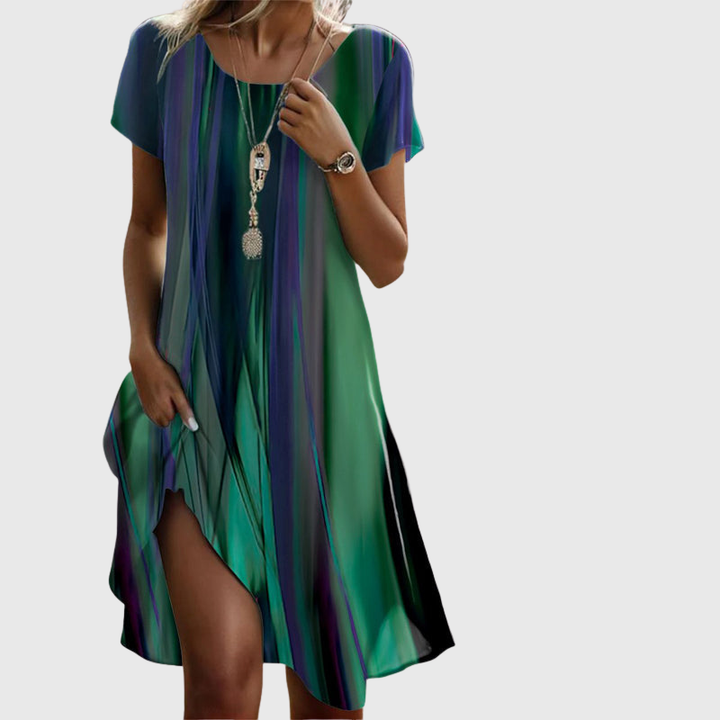 Women's Short-Sleeve Linen Gradient Boho Midi Dress