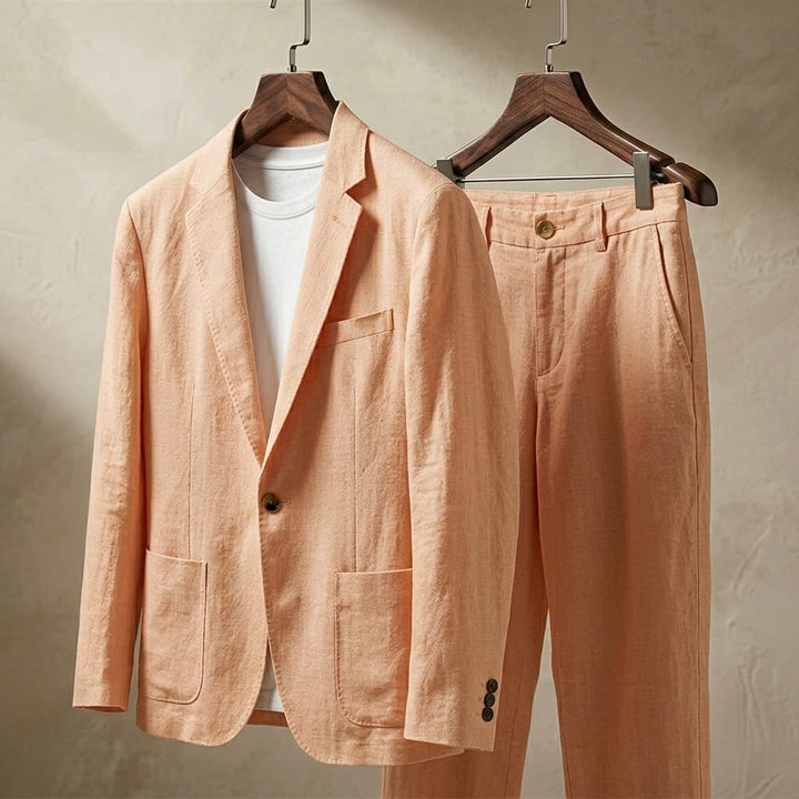 Ensemble décontracté pour homme avec veste blazer en lin et pantalon de costume