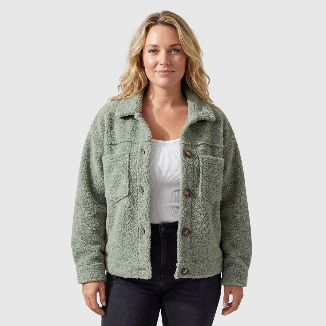 Women's Fleece Jacket Button Down Shacket Loose Cozy Outerwear