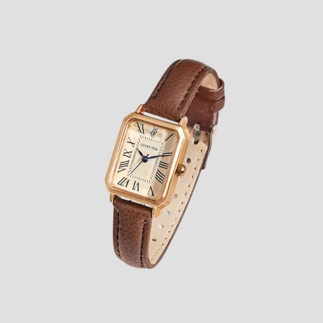 Women's Leather Strap Tank Square Roman Numeral Dress Watch