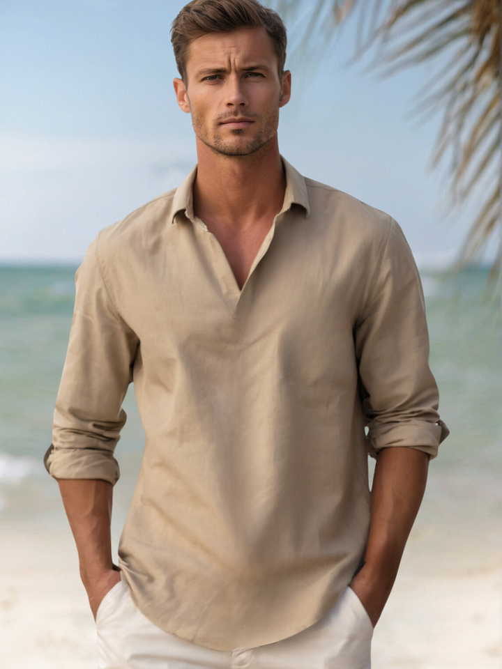 Men's Linen Shirt Relaxed Fit Breathable Beach Leisure Top