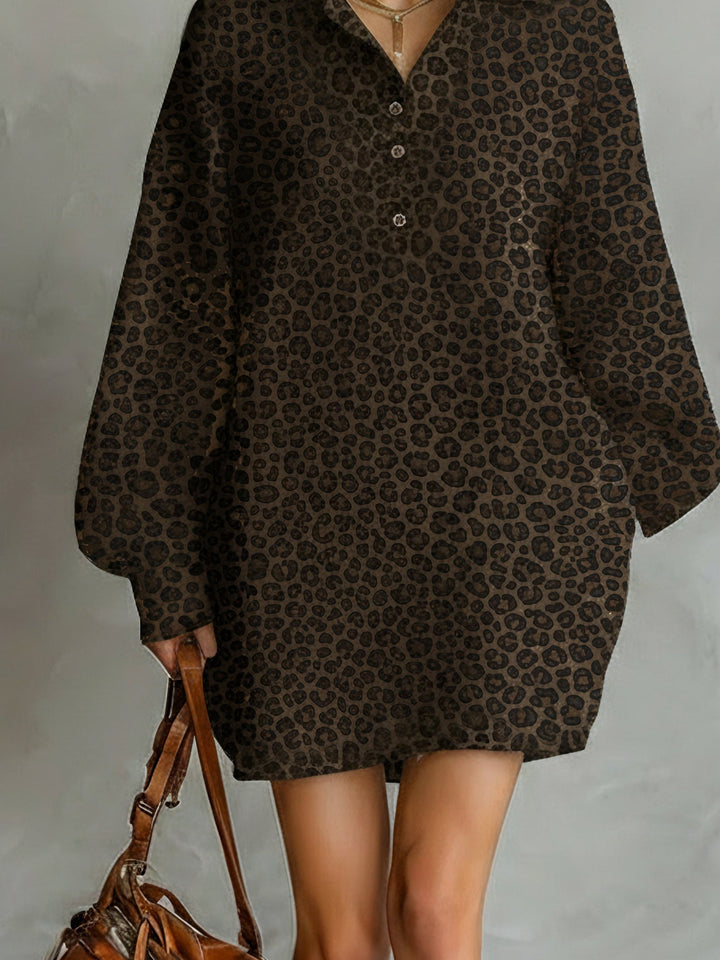 Women's Linen Blend Mini Shirt Dress Loose Long Sleeve Blouse Tunic