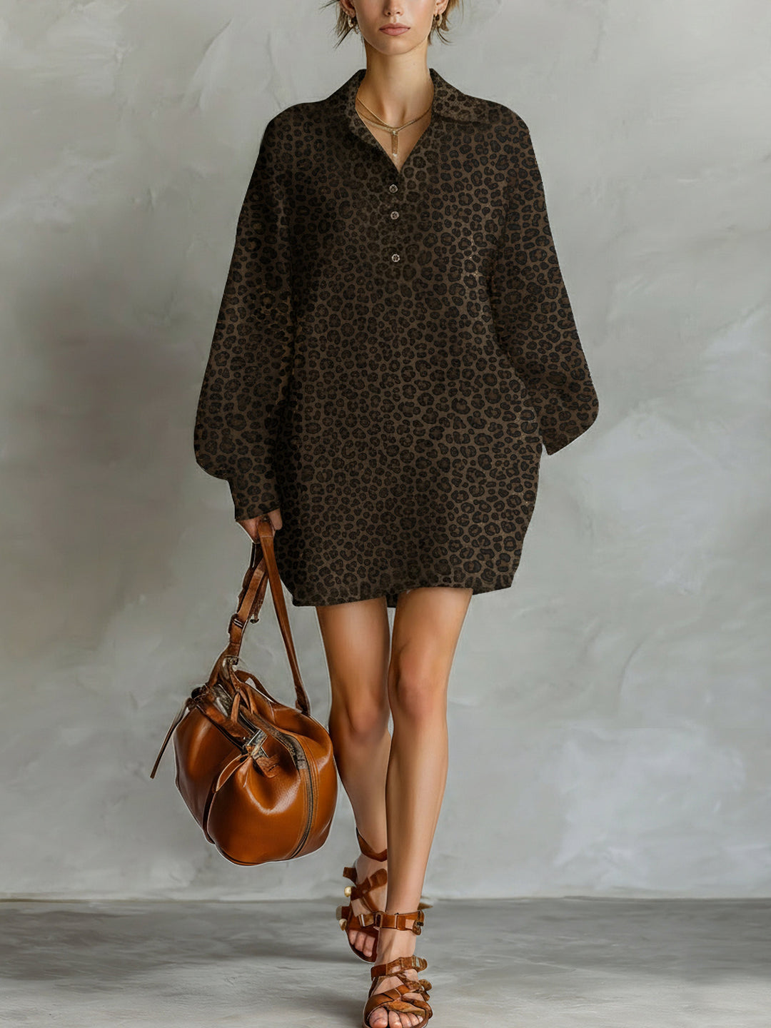 Women's Linen Blend Mini Shirt Dress Loose Long Sleeve Blouse Tunic