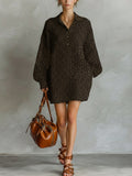 Women's Linen Blend Mini Shirt Dress Loose Long Sleeve Blouse Tunic