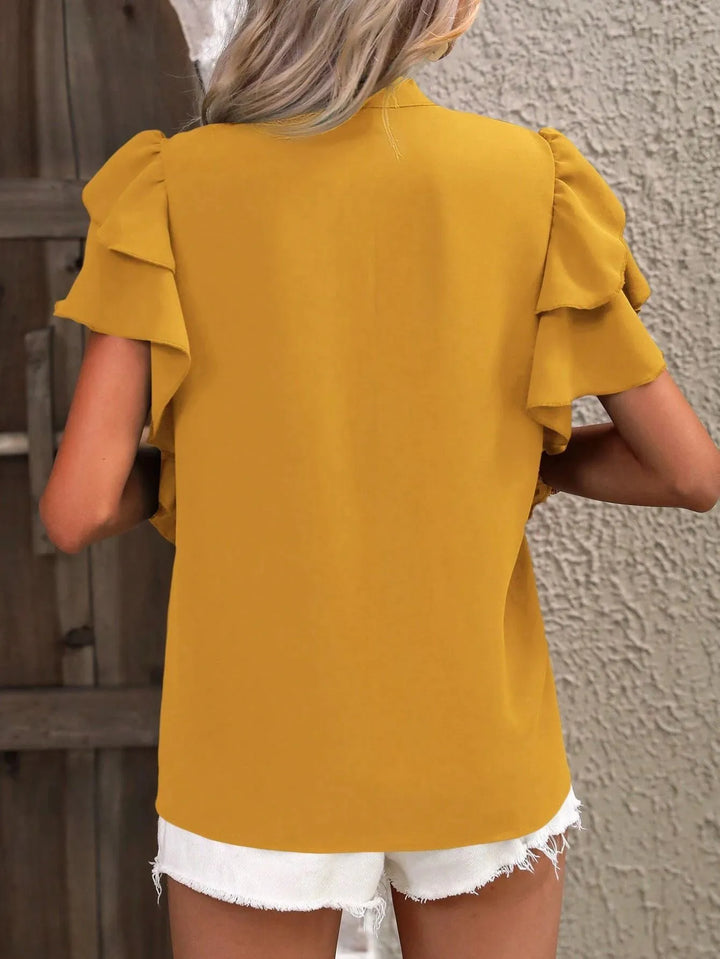Women's Chiffon Ruffle Sleeve Blouse V Neck Tops