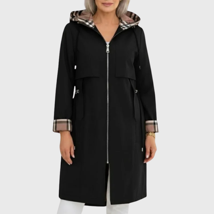 Women's Fleece Hooded Trench Coat Long Jacket