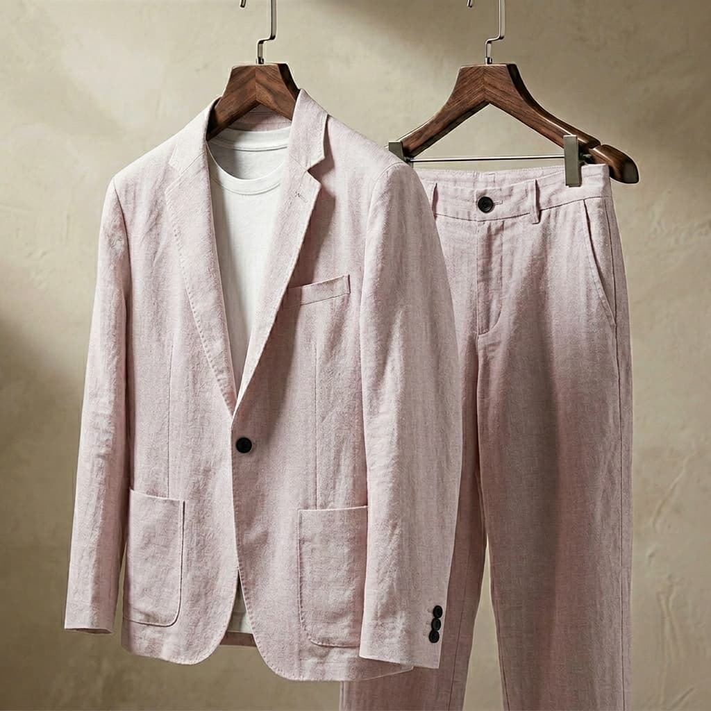 Ensemble décontracté pour homme avec veste blazer en lin et pantalon de costume