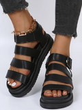 Women's Leather Wide Strap Adjustable Buckle Platform Sandals