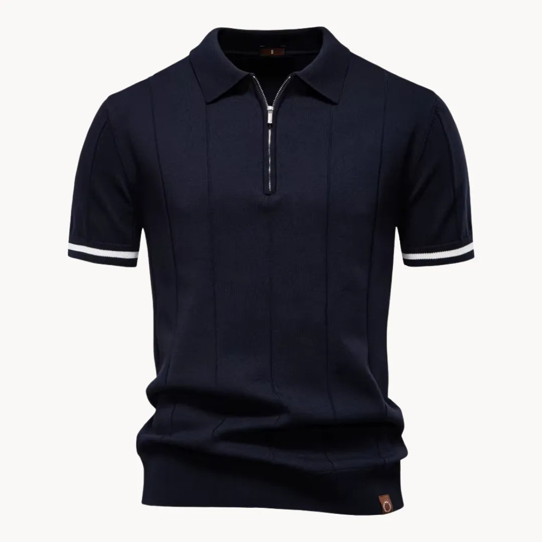 Men's Knit Quarter-Zip Short Sleeve Polo Shirt