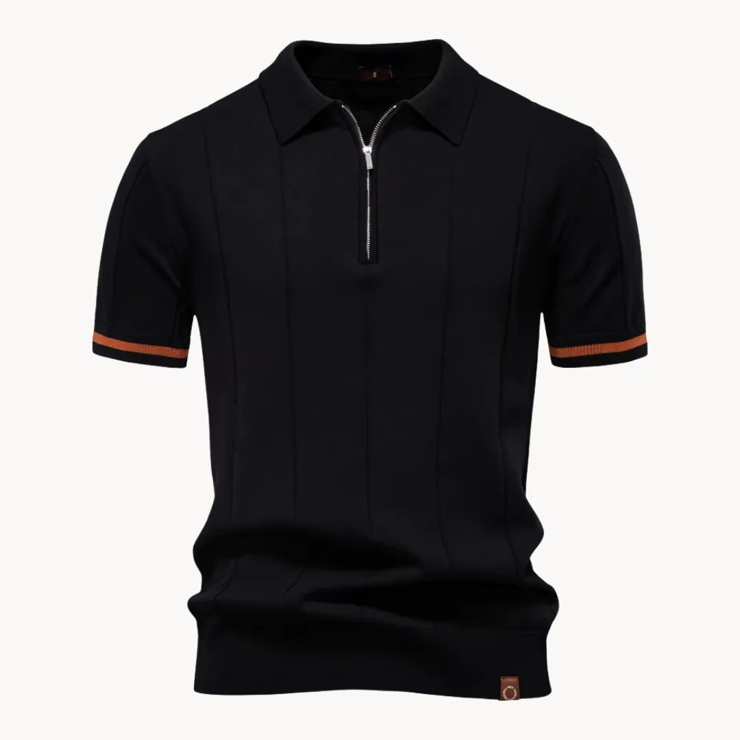 Men's Knit Quarter-Zip Short Sleeve Polo Shirt
