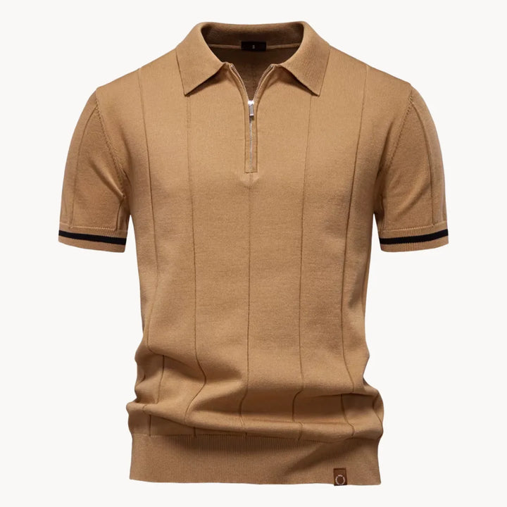 Men's Knit Quarter-Zip Short Sleeve Polo Shirt