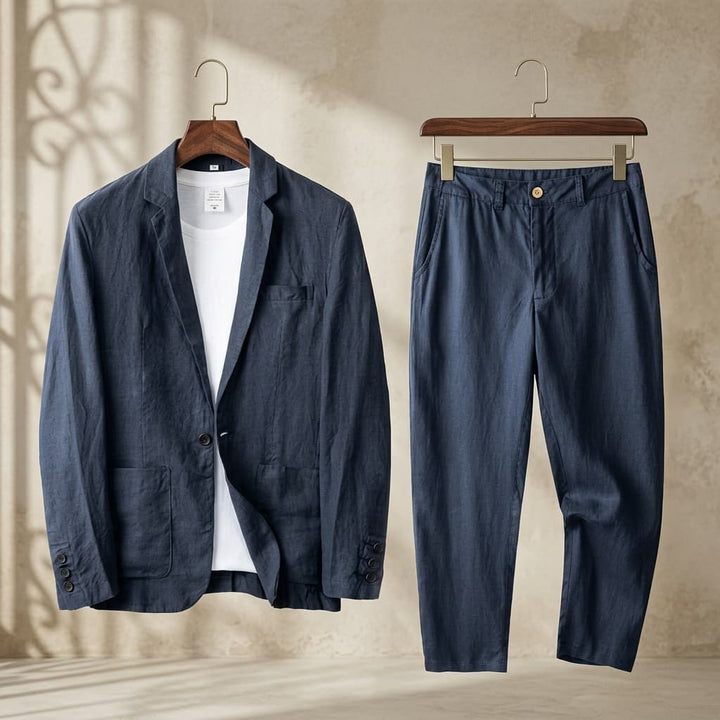 Ensemble décontracté pour homme avec veste blazer en lin et pantalon de costume