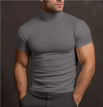 Men's Knit Mock Neck Slim Fit Short Sleeve Muscle T-Shirt