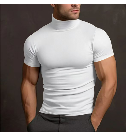 Men's Knit Mock Neck Slim Fit Short Sleeve Muscle T-Shirt