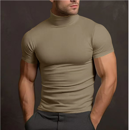 Men's Knit Mock Neck Slim Fit Short Sleeve Muscle T-Shirt