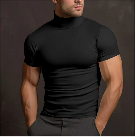 Men's Knit Mock Neck Slim Fit Short Sleeve Muscle T-Shirt