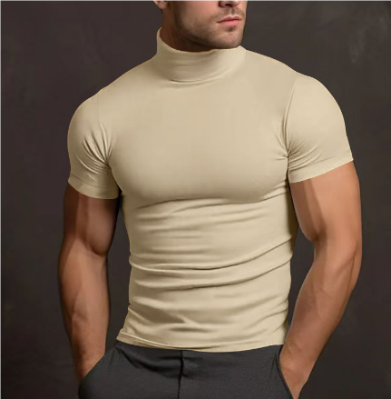 Men's Knit Mock Neck Slim Fit Short Sleeve Muscle T-Shirt