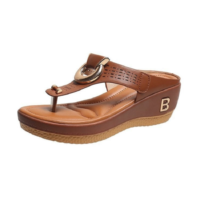 Sandales compensées en cuir pour femmes, plateformes, tongs, mules et tongs à semelle plate