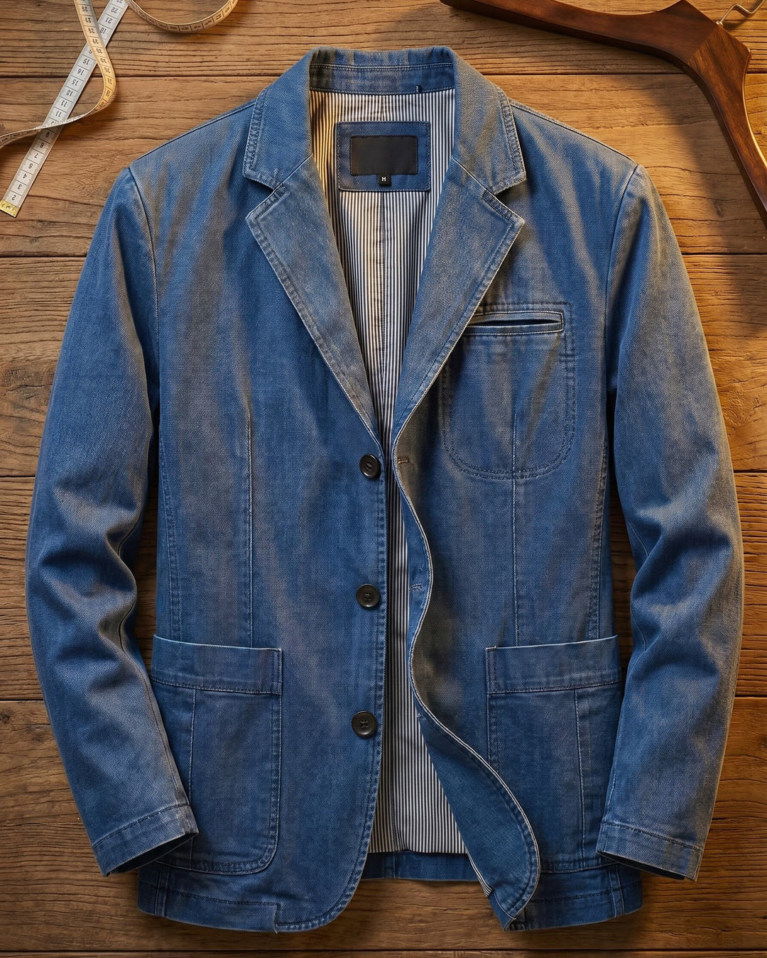 Men's Denim and Wool-Mix Blazer Jacket
