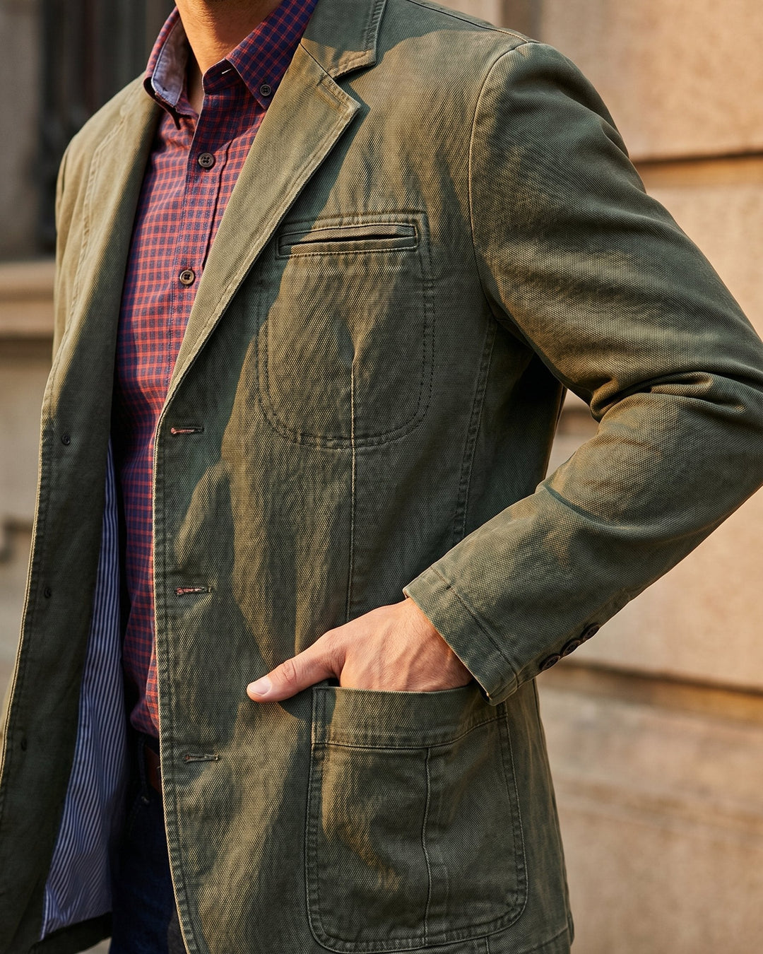 Men's Denim and Wool-Mix Blazer Jacket