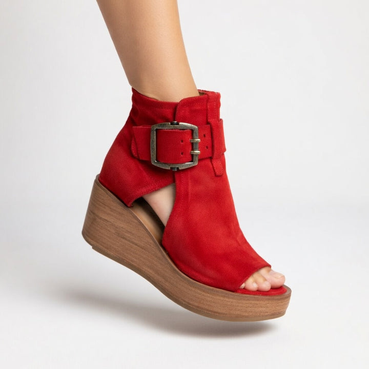 Women's Faux Suede Open Toe Wedge Sandal Boots