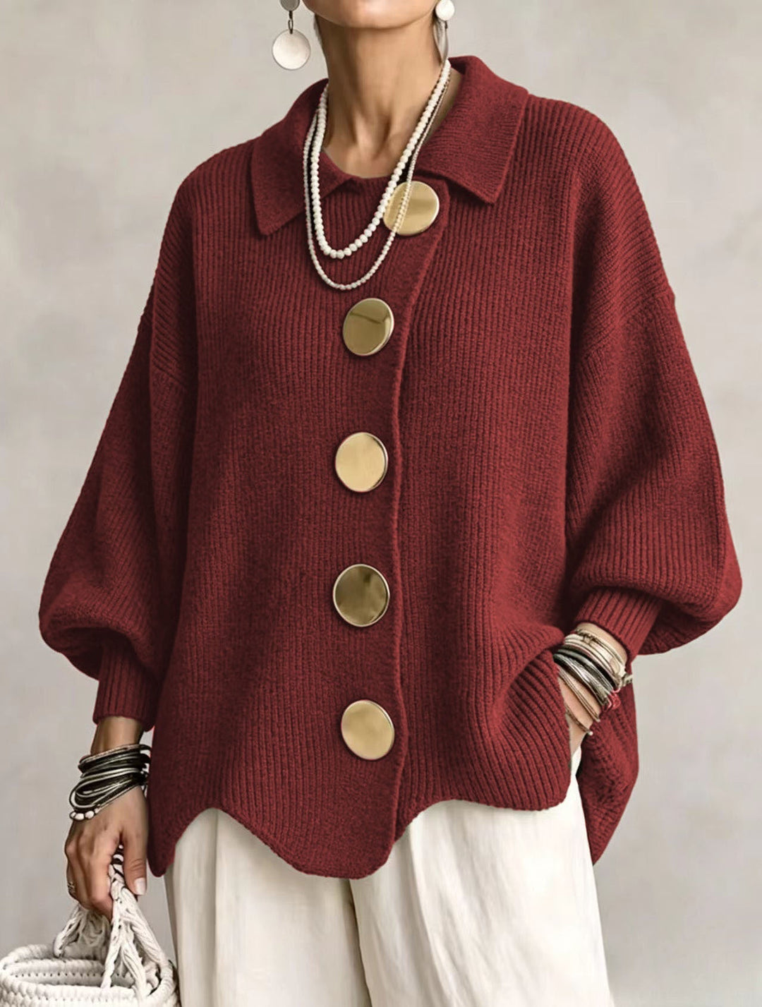 Women's Knit Batwing Sleeve Cardigan Oversized Sweater